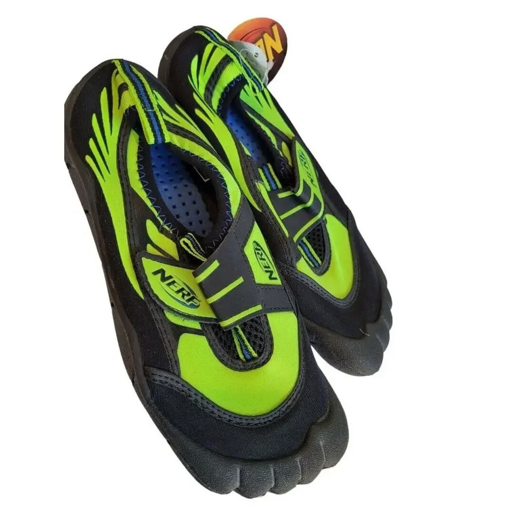 Large Youth (2/3) Nerf Toed Shoes Black Neon Green Water Beach Shoes New